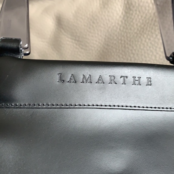 LAMARTHE Paris Black Portofino Tracolla leather Tote Bag Purse lucite handle - Picture 2 of 16